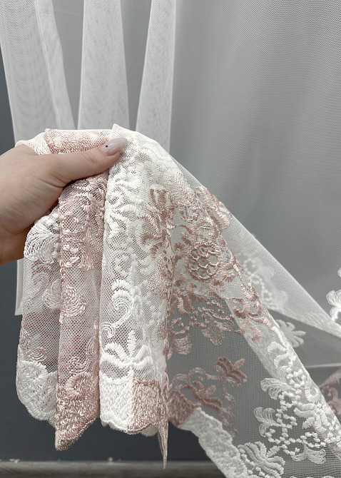Тюль VR-Textil 1467т Грек-сітка з вишивкою Молочний з пудровим 300х270 см (42-0597) Київ - фото 4