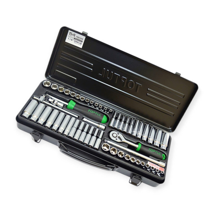 Набір інструменту 1/4" 54 шт, 4-14 мм з тріщ., подовжує., кардан, отв.-вороток, подовж. Мукачево - фото 1