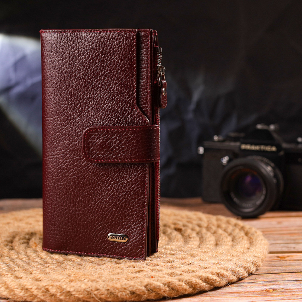 Вертикальний гаманець для жінок з натуральної шкіри Бордовий (CANPELLINI) Київ - фото 3