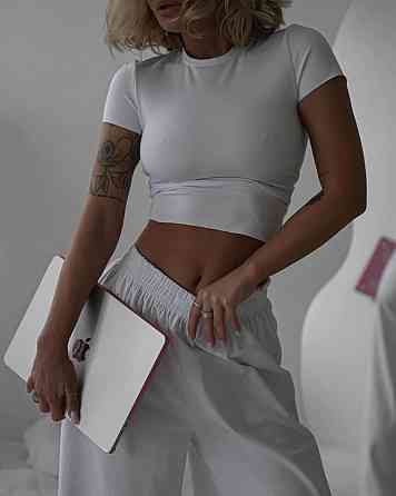 Жіночий базовий костюм-двійка: футболки та штани мікродайвінг Білий, 46/48 Одеса