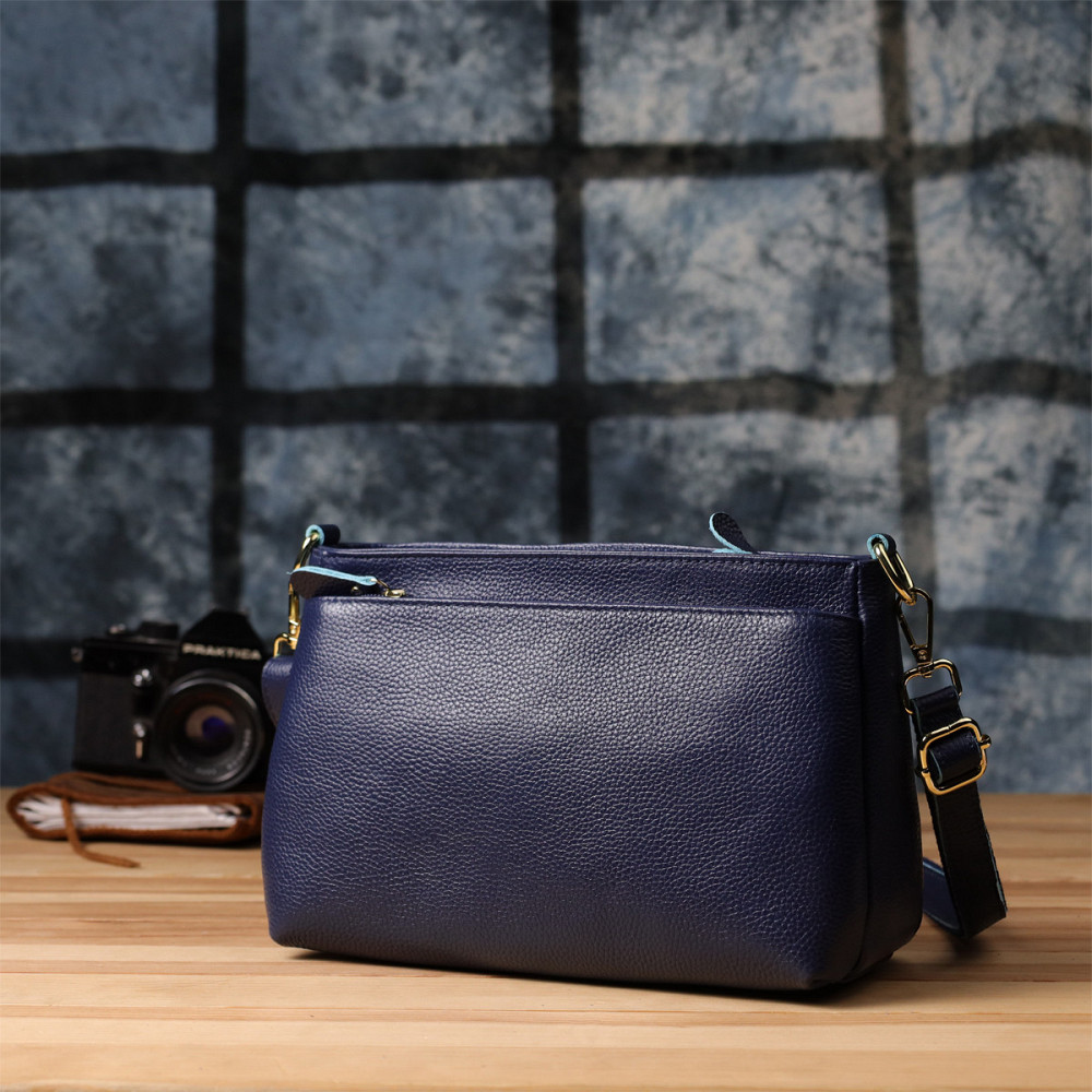 Элегантная женская кожаная сумка с жестким дном Vintage 22986 Синий Киев - изображение 10