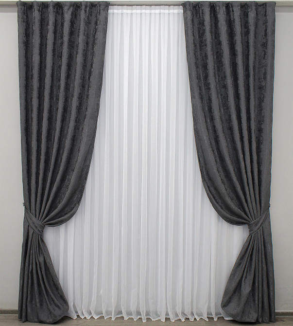 Комплект готових штор VR-Textil Жакард Sultan YL № 1211ш Графітовий 100х270 см 2 шт (31-596) Киев - изображение 2
