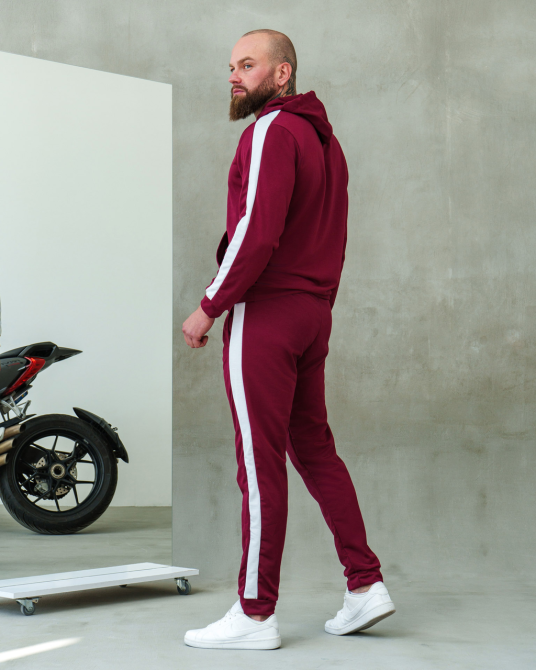 Костюм спортивний чоловічий лампаси весна Бордовийво-Білий L Харків - фото 3