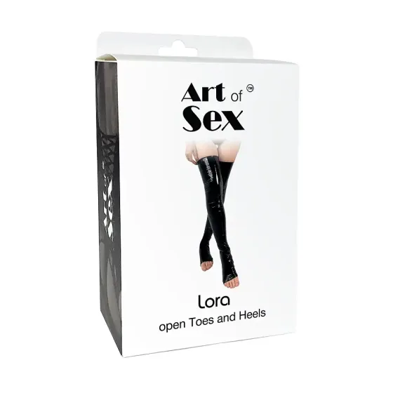 Панчохи Art of Sex - Lora з відкритими пальцями та п'ятою, розмір M, з ефектом мокрого оксамиту Львів