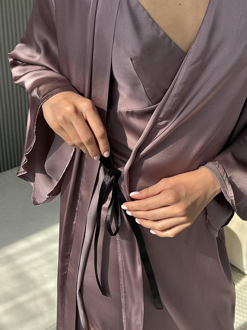 Жіночий довгий шовковий халат Мокко L/2XL Харків - фото 4