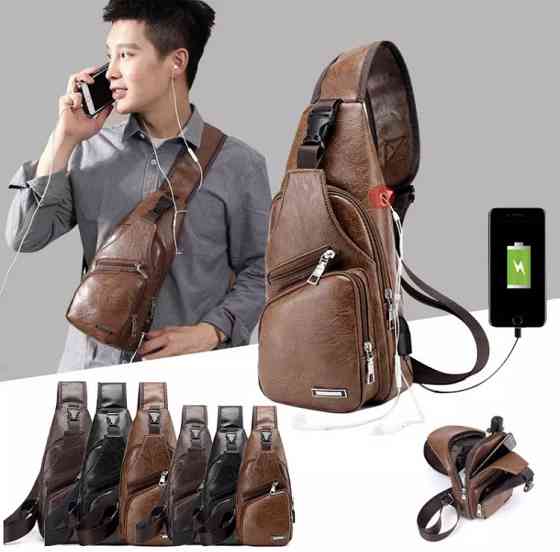 Сумка через плечо черная с USB розьемом и кабелем, размер 34*16*10см, 4 кармана, мужская сумка, женская сумка Киев