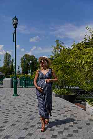 Лляний сарафан в смужку для вагітних та мам, що годують San Diego розмір 3XL (52) Lullababe Синій з білим Кривий Ріг
