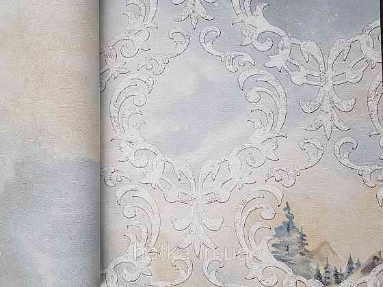 Шпалери вінілові на флізеліні гарячого тиснення DU&KA 1.06х10 вензель основа під штукатурку сірі коричневі Київ