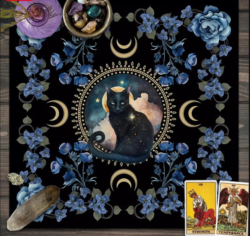 Алтарная скатерть для карт Таро и Рун. Скатерть для гадания 50*50 см. Скатерть с черным котом Киев - изображение 2
