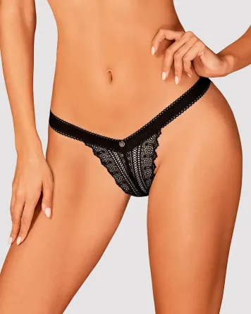 Мереживні трусики із заниженою талією Obsessive Estiqua panties XS/S, black Львов