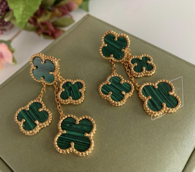 Сережки зелені Vancleef Ванкліф срібло в позолоті Одеса - фото 3