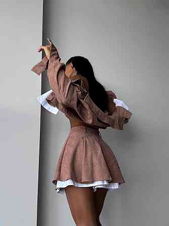 Жіночий стильний костюм-двійка: піджак і спідниця мікровельвет Беж, 46/48 Одеса