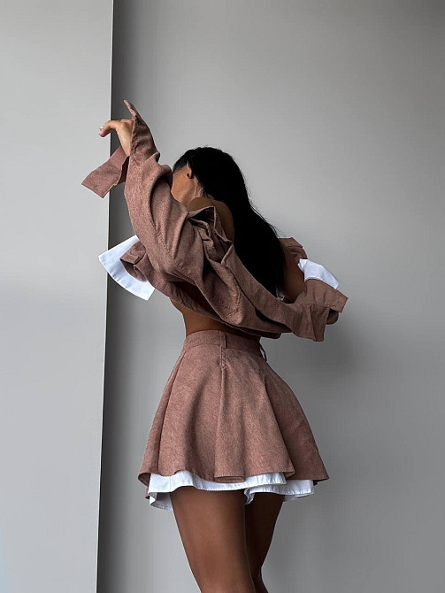 Жіночий стильний костюм-двійка: піджак і спідниця мікровельвет Беж, 46/48 Одеса - фото 3