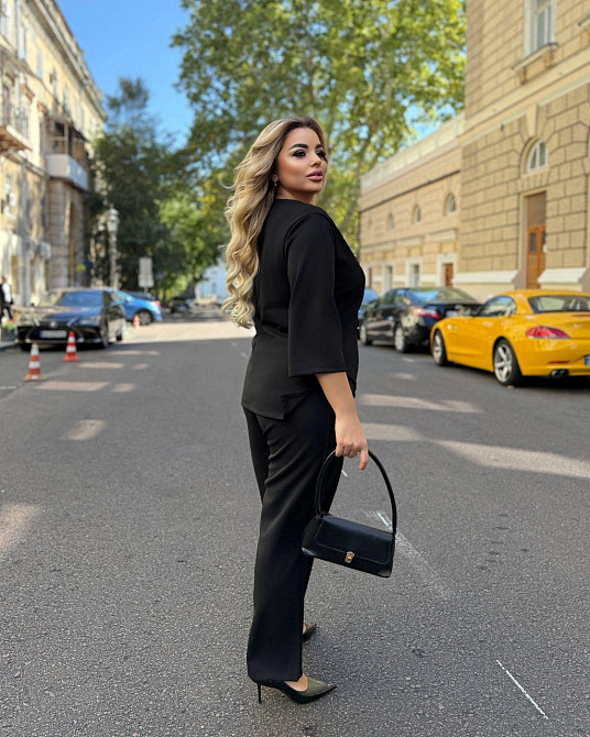 Жіночий стильний костюм двійка креп дайвінг Чорний, 56/58 Одеса - фото 7