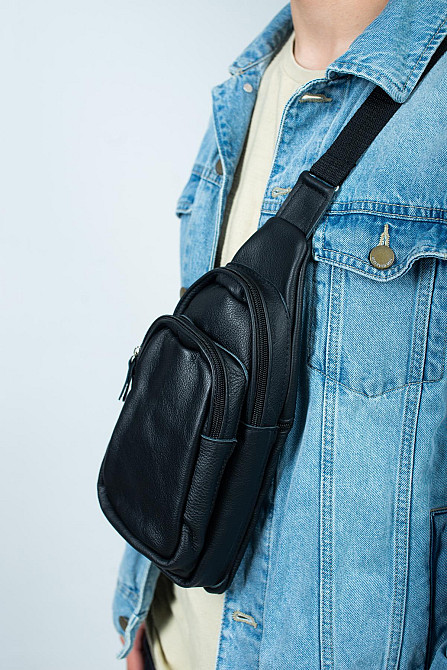Сумка через плече чоловіча, сумка-слінг із натуральної шкіри SL015 (Чорна) Суми - фото 5