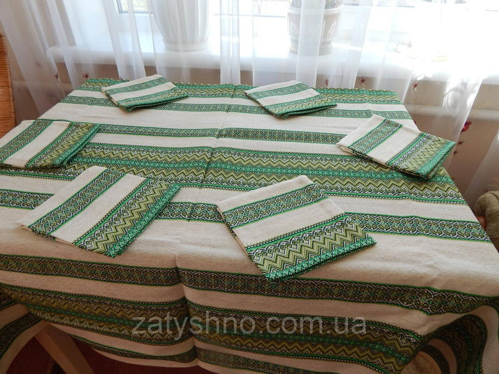 Зеленый комплект скатерти и салфетки вышитые Киев - изображение 2