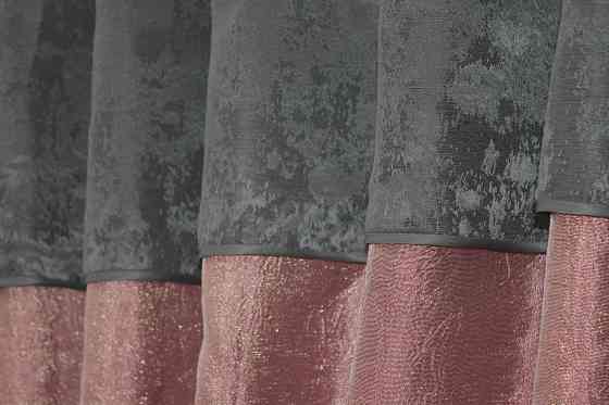 Кухонные шторы VR-Textil № 073к с ламбрекеном и подхватами розово-золотистый с серым 270х170 см (52-0365) Киев