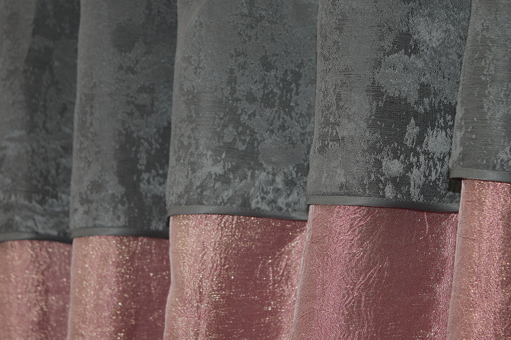 Кухонные шторы VR-Textil № 073к с ламбрекеном и подхватами розово-золотистый с серым 270х170 см (52-0365) Киев - изображение 4