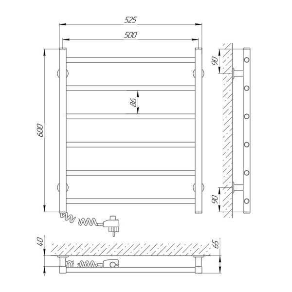 Електричний полотенцесушитель Laris Зебра Альфа ЧК6 500Х600 Е білий, ліве підключення Київ - фото 7