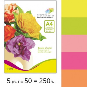 Папір ксероксний кольоровий "Spectra" A4 75г/м 250арк 5кол. неон 16.6690 (IT 82 "O"), шт Київ - фото 1