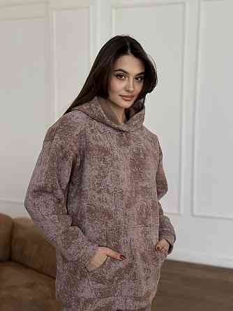 Теплий спортивний костюм жіночий мармуровий принт на флісі Бежевий XXL/XXXL Харків