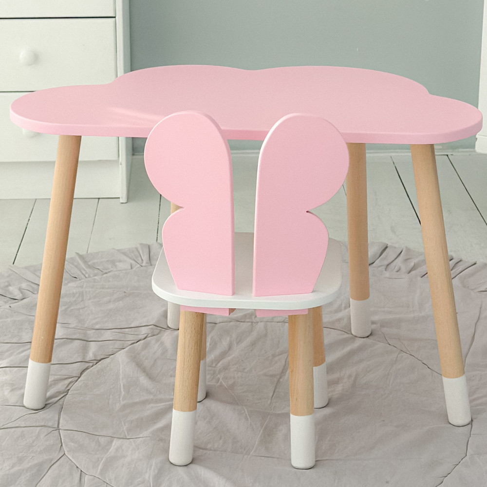 Стіл хмарка і стільчик метелик дитячий рожевий з білим сидінням. Столик для занять, ігор, їжі Київ - фото 1