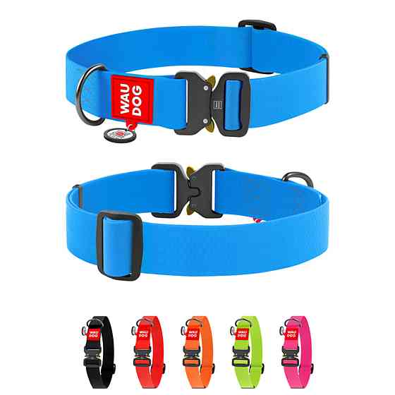 Ошейник для собак водостойкий WAUDOG Waterproof c QR паспортом, металлическая пряжка-фастекс, Ш 40 мм, Длинна 46-70 см, голубой Киев