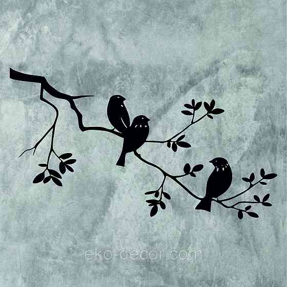 Декоративное настенное Панно «Птички на ветке», Декор на стену 110*62 см, Черный Киев