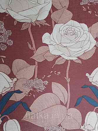 Шпалери вінілові Lutece Melody 51197010 квіти листя рожеві білі сині на бордовому тлі Київ
