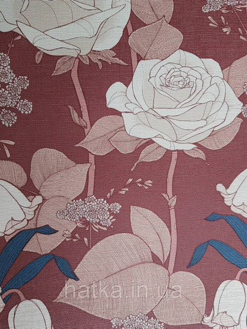 Шпалери вінілові Lutece Melody 51197010 квіти листя рожеві білі сині на бордовому тлі Київ - фото 4