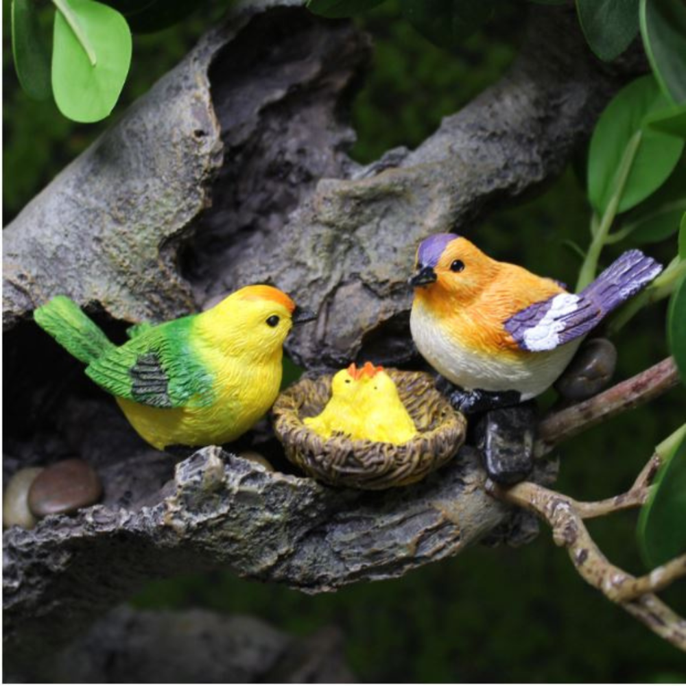 Набір декоративних фігурок Птахи з пташенятами для міні-саду, флораріуму, мосаріуму, мікроландшафту, вазону. Одеса - фото 1