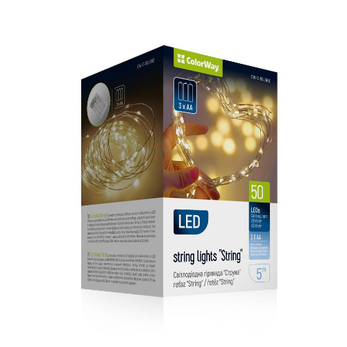 Світлодіодна гірлянда струна 50 Led 5м теплий колір (батарейки 3*AA) CW-G-50L5NB ColorWay Житомир