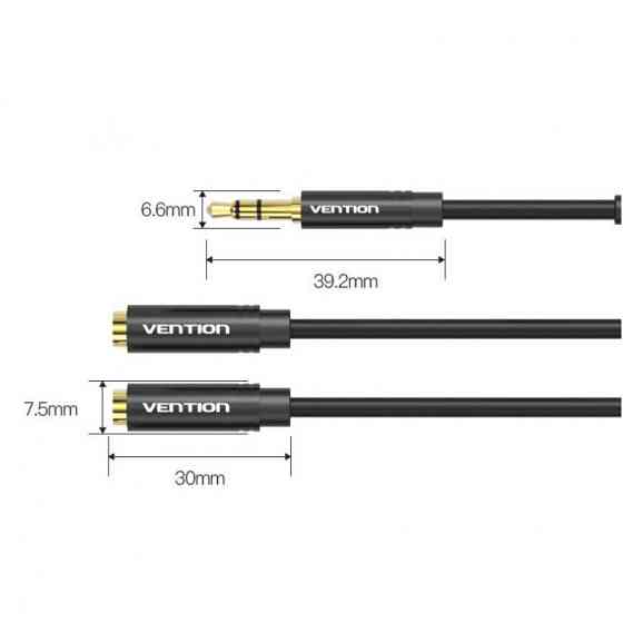 Перехідник Audio Jack TRS M -> 2xF, 0.3м Stereo Splitter чорний Vention Вінниця