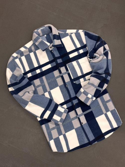 Сорочка чоловіча тепла фліс Біло-темносиній M Харків - фото 1