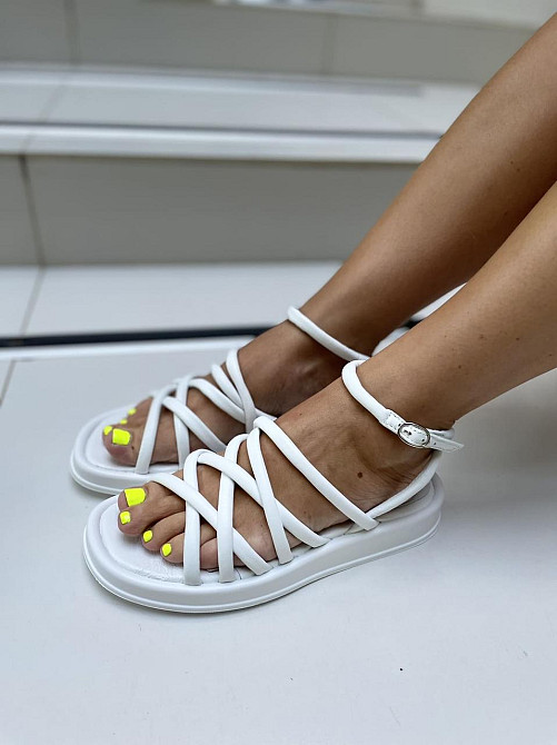 Olli Босоніжки жіночі білі літні OLLI Л-1-0110 натуральна шкіра / Шкіряні босоніжки на низькому Коломыя - изображение 8