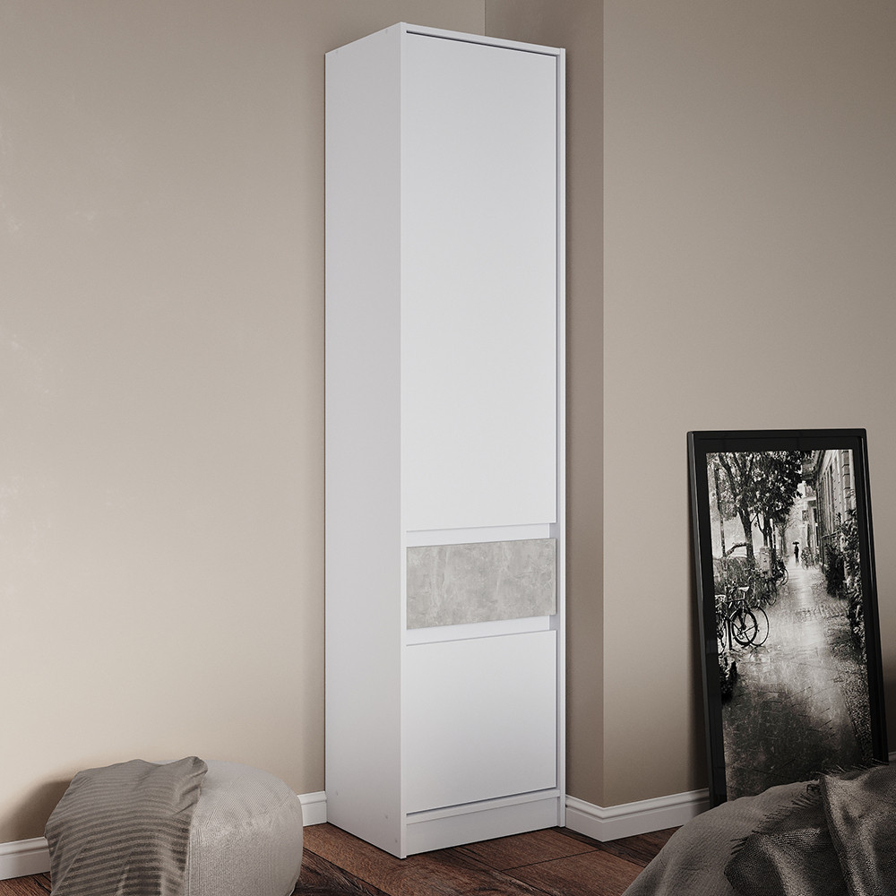 Шкаф-пенал закрыт с полками и ящиком Эверест Стайл-500 50х39х203 см Нимфея Альба (белый)/Бетон (DTM-071150) Львов - изображение 1