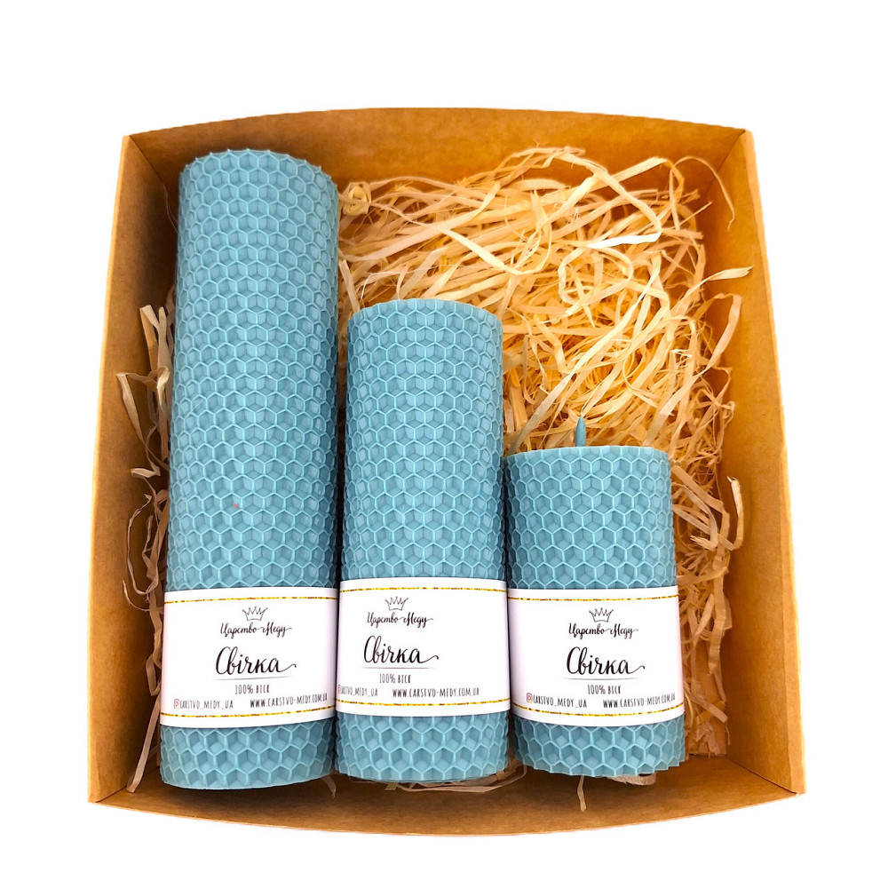 Набір свічок з вощини Царство Меду 8,5 см, 13 см, 17,5 см блакитні. Одеса - фото 5