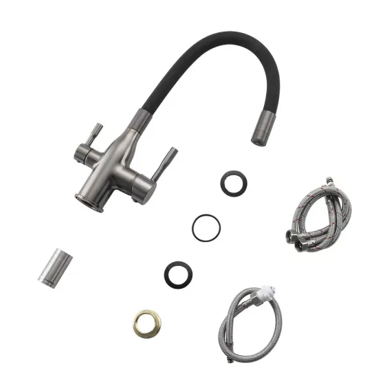 Змішувач для кухні під фільтр Frap F4396-15 з гнучким виливом графіт/чорний Київ