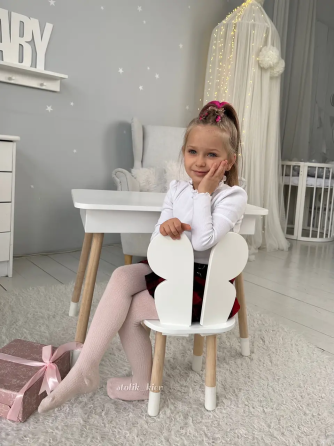 Дитячий столик з ящиком для олівців + стільчик Метелик (Білий) Вінниця