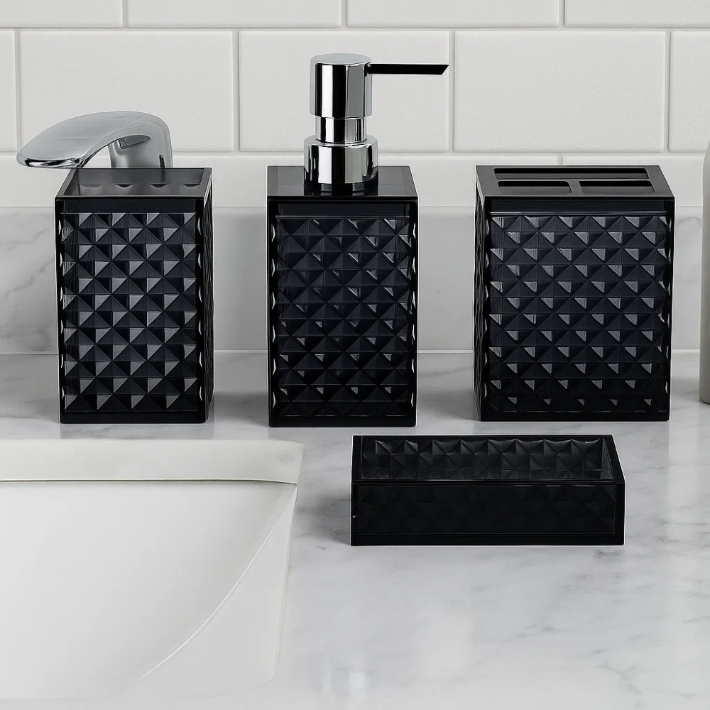 Набор аксессуаров 4в1 для ванной и душа, дозатор для мыла, мыльница, стаканы,материал акрил стаканы,черный Каменец-Подольский - изображение 8