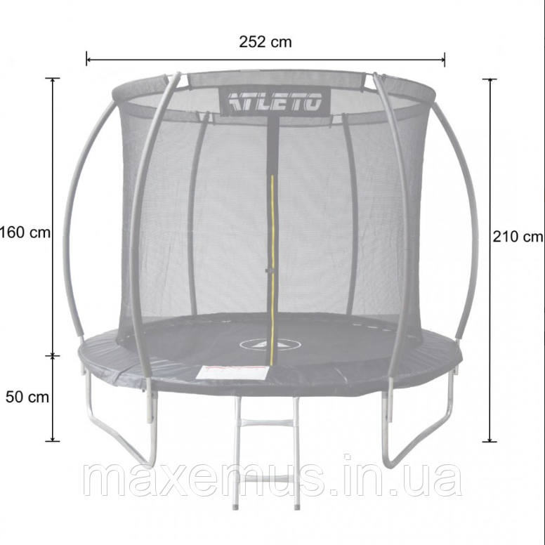 Батут детский Atleto 252 см (8 ft) черный с внутренней защитной сеткой и лестницей (до 100 кг) Мостиска - изображение 10