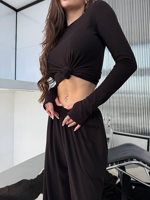 Женский прогулочный костюм двойка трикотаж термо Шоколад Одесса - изображение 3