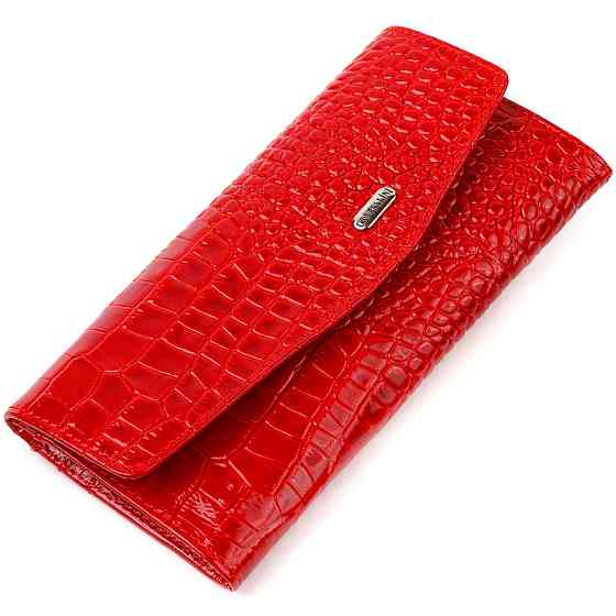Привлекательное женское портмоне из натуральной кожи с тиснением под змею CANPELLINI 21699 Красный Киев