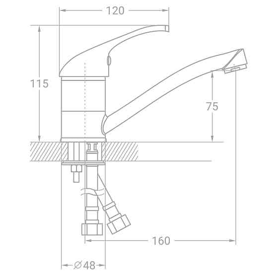 TAU Смеситель TN Ø35 для кухни гусак прямой 150мм на шпильке (КРАТНО 2ШТ) TAU TN-2B142C (984610 Київ