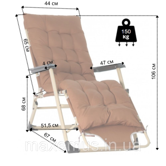 Раскладное кресло шезлонг туристический Bonro 178 см Садовый лежак пляжный шезлонг + подушка коричневый Мостиська - фото 14