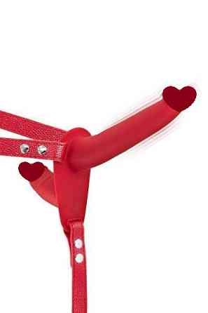 Двойной страпон с вибрацией Fetish Tentation Vibrating Strap-On with Double Dildo Red Sex Aura Киев