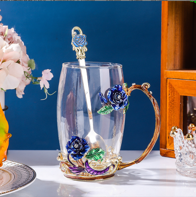 Чашка термостойкая 350 мл с ложечкой блюдцем и крышечкой Чайная пара Синяя роза Подарочная упаковка Кременчуг - изображение 4