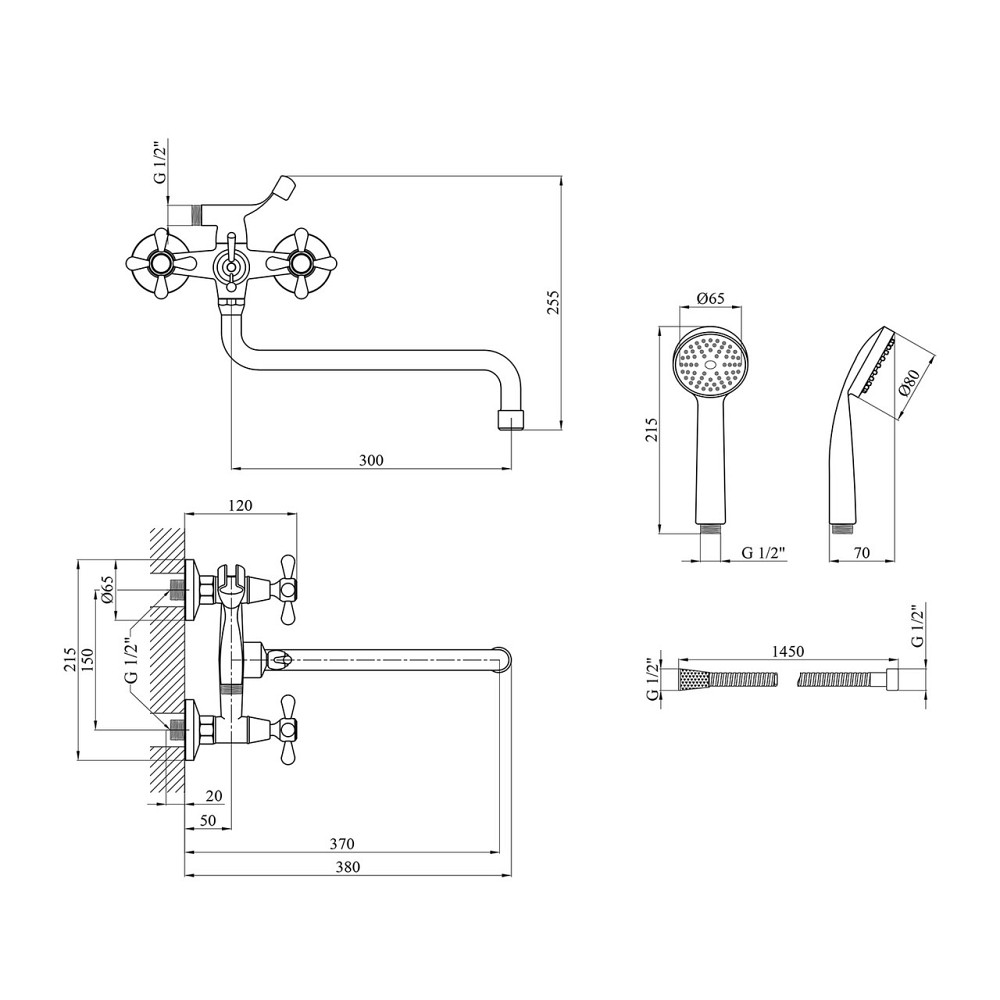Змішувач для ванни Agua Toledo - C075 з душовим гарнітуром, хром Київ - фото 2