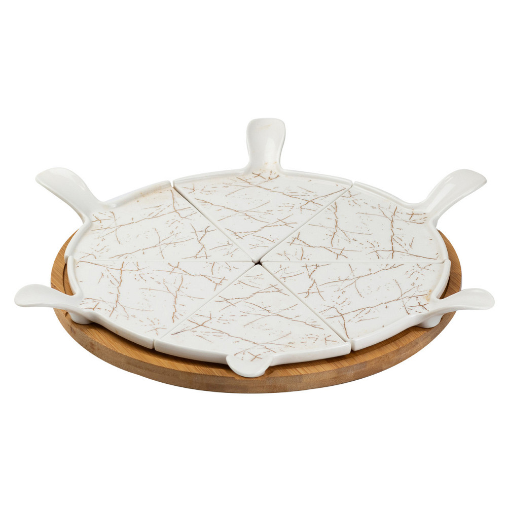 Тарелка для пиццы 28 см фарфоровая с бамбуковой вращающейся подставкой, секционная HP1213 Киев - изображение 4