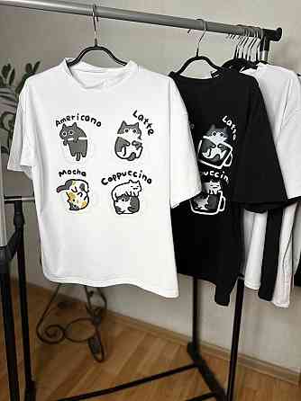 Женская милая оверсайз футболка с котиками из кулира Белый Одесса